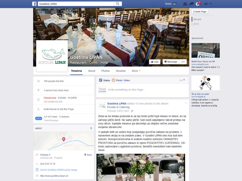 Gostilna LIPAN - Nova Facebook stran